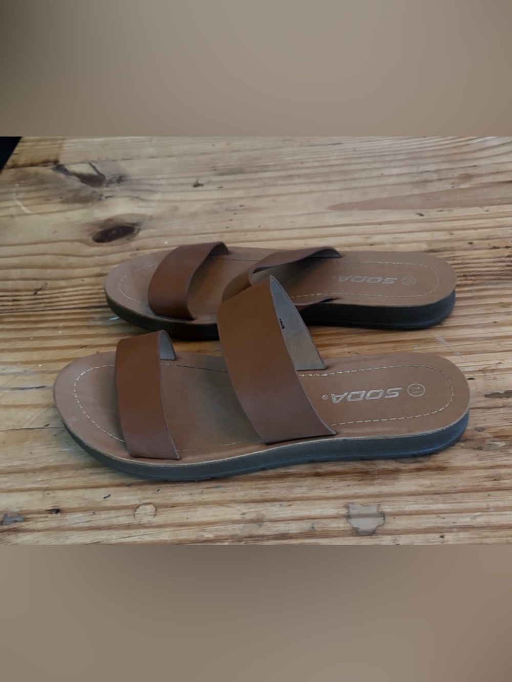 Soda Women’s Tan/Brown Double-Strap Slide Sandals
